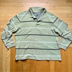Vintage Y2K green striped long sleeve polo rugby shirt L Pistachio